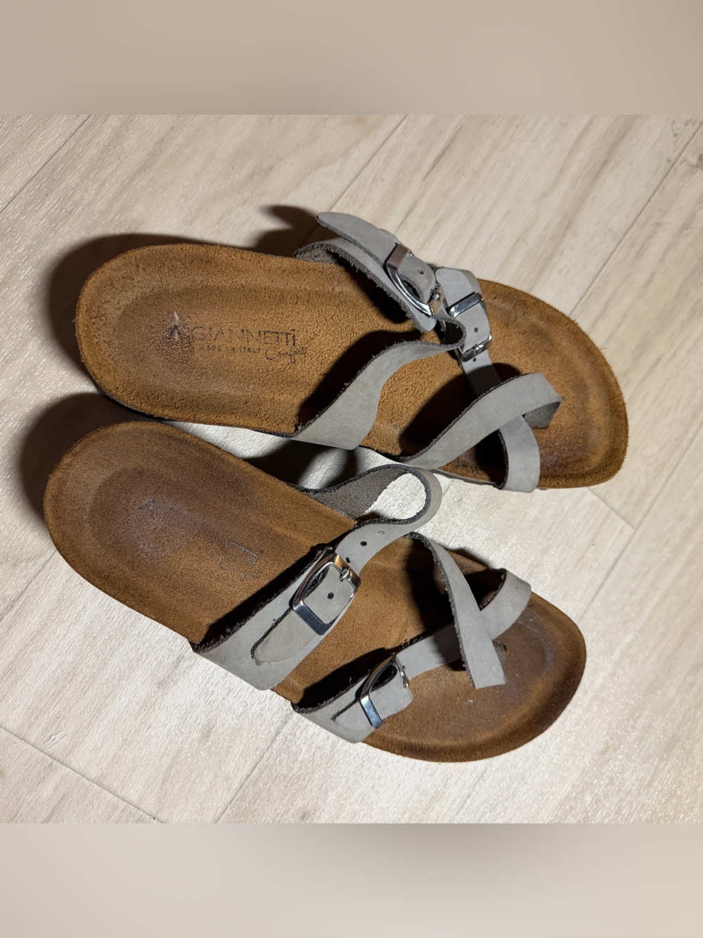 Agiannetti Gray Leather Strappy Platform Sandals Size 7.5 Made in Italy